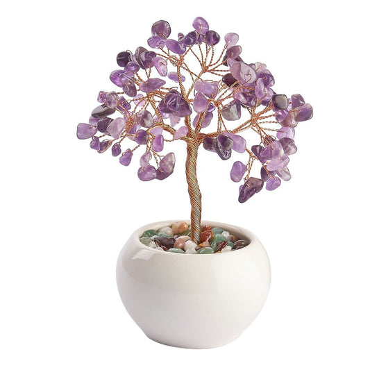 Amethyst Gemstone Tree in White Ceramic Pot | Calm & Positive Energy