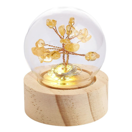 Mini Citrine Crystal Tree Lamp in Glass Dome | Battery Operated - Crystal Nest