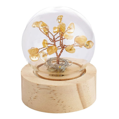 Mini Citrine Crystal Tree Lamp in Glass Dome | Battery Operated - Crystal Nest