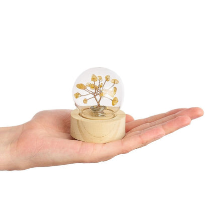 Mini Citrine Crystal Tree Lamp in Glass Dome | Battery Operated - Crystal Nest