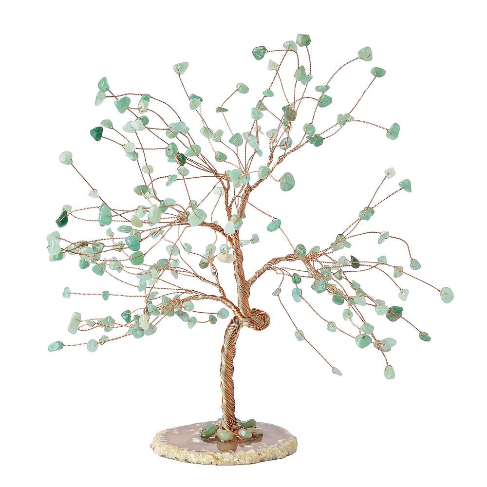 Green Aventurine Willow Tree with Agate Slice Base - Crystal Nest
