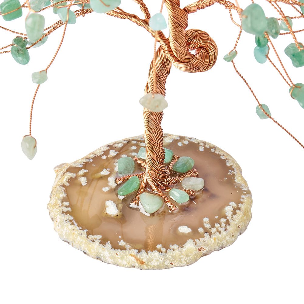 Green Aventurine Willow Tree with Agate Slice Base - Crystal Nest