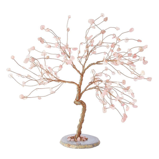Rose Quartz Willow Tree with Agate Slice Base