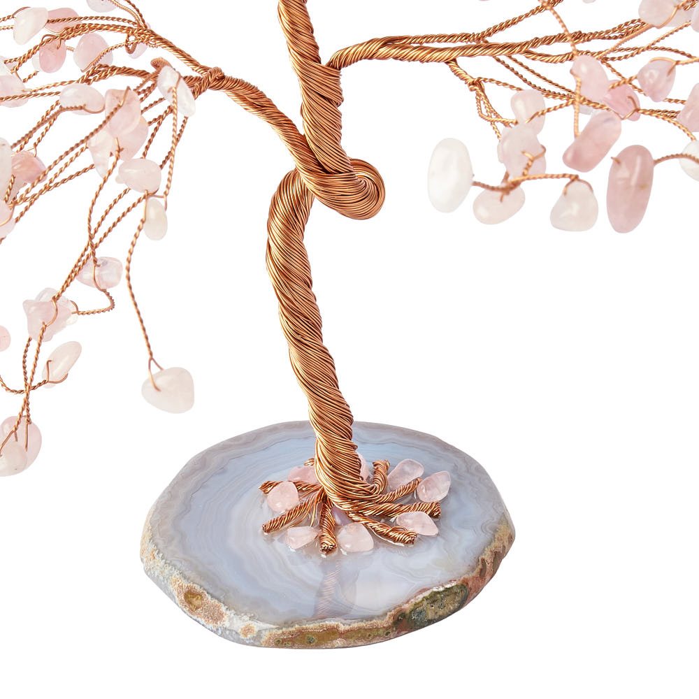 Rose Quartz Willow Tree with Agate Slice Base - Crystal Nest
