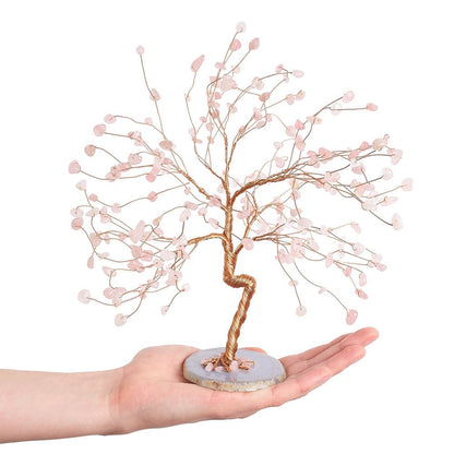 Rose Quartz Willow Tree with Agate Slice Base - Crystal Nest