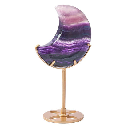 Fluorite Crystal Moon Display | Gold Stand - Crystal Nest