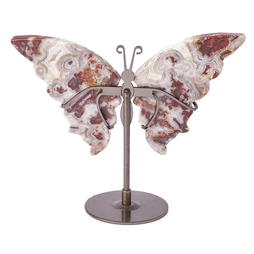 Crazy Lace Agate Butterfly on Metal Stand - Crystal Nest