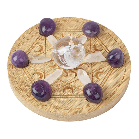 Celestial Crystal Grid Board | Bamboo Moon & Sun Manifestation Grid - Crystal Nest