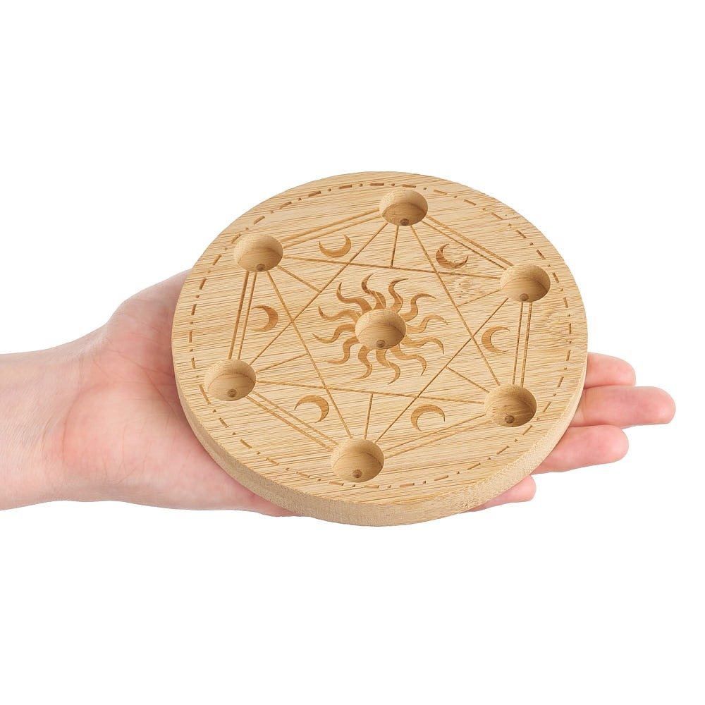 Celestial Crystal Grid Board | Bamboo Moon & Sun Manifestation Grid - Crystal Nest