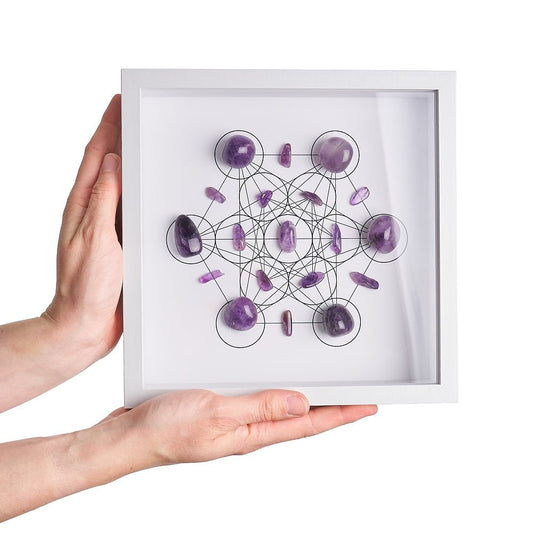 Amethyst Crystal Grid Frame | 3D Sacred Geometry Wall Art - Crystal Nest