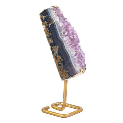 Brazilian Amethyst Druzy Slice on Gold Stand | Small - Crystal Nest