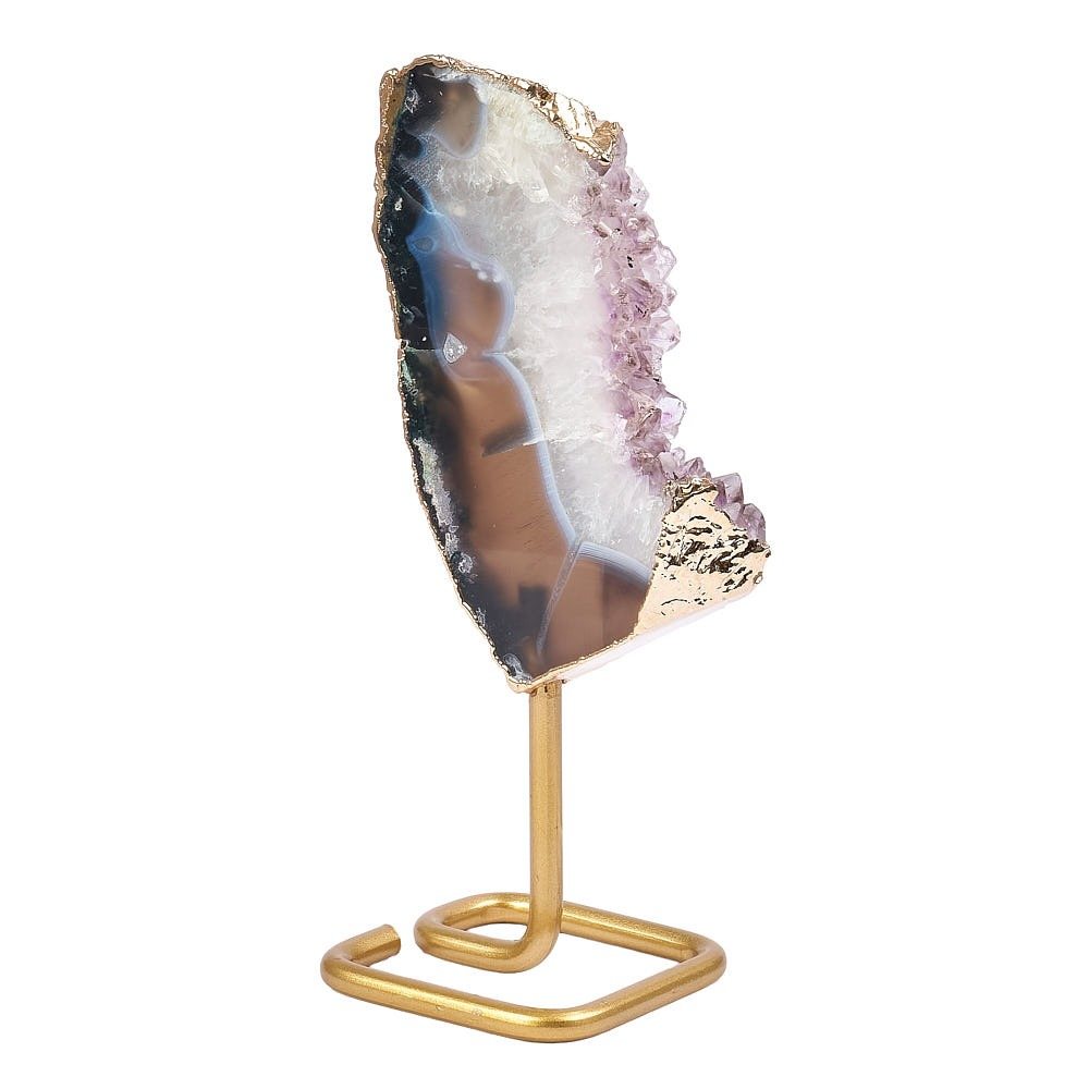 Brazilian Amethyst Druzy Slice on Gold Stand | Small - Crystal Nest