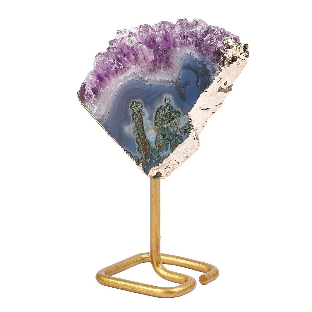 Brazilian Amethyst Druzy Slice on Gold Stand | Small - Crystal Nest