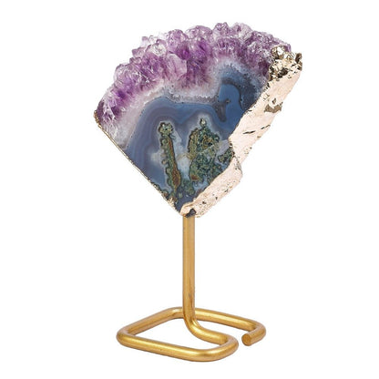 Brazilian Amethyst Druzy Slice on Gold Stand | Small - Crystal Nest