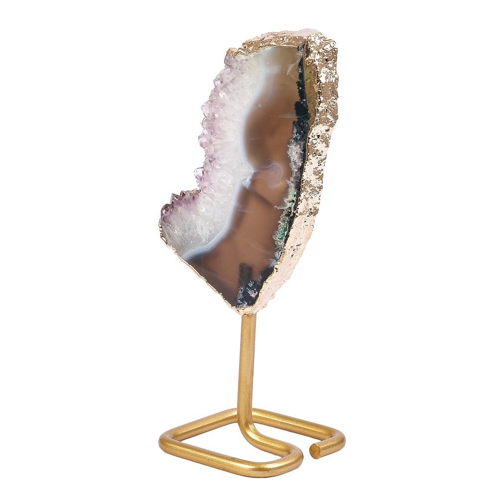 Brazilian Amethyst Druzy Slice on Gold Stand | Small - Crystal Nest