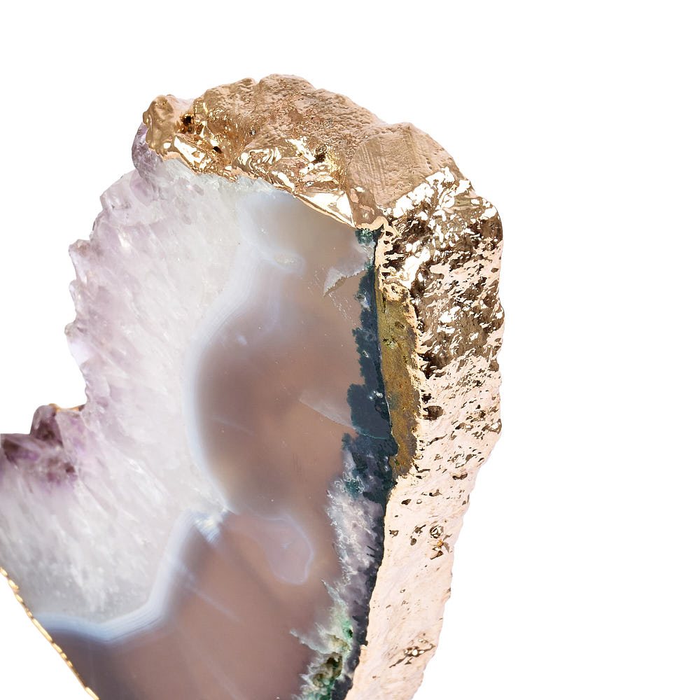 Brazilian Amethyst Druzy Slice on Gold Stand | Small - Crystal Nest