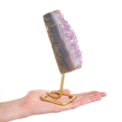 Brazilian Amethyst Druzy Slice on Gold Stand | Small - Crystal Nest