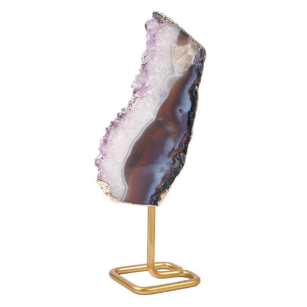 Brazilian Amethyst Druzy Slice on Gold Stand | Medium - Crystal Nest