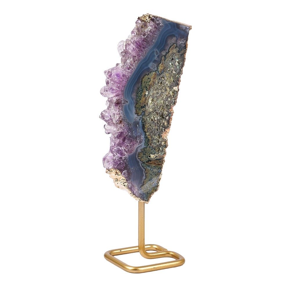 Brazilian Amethyst Druzy Slice on Gold Stand | Medium - Crystal Nest