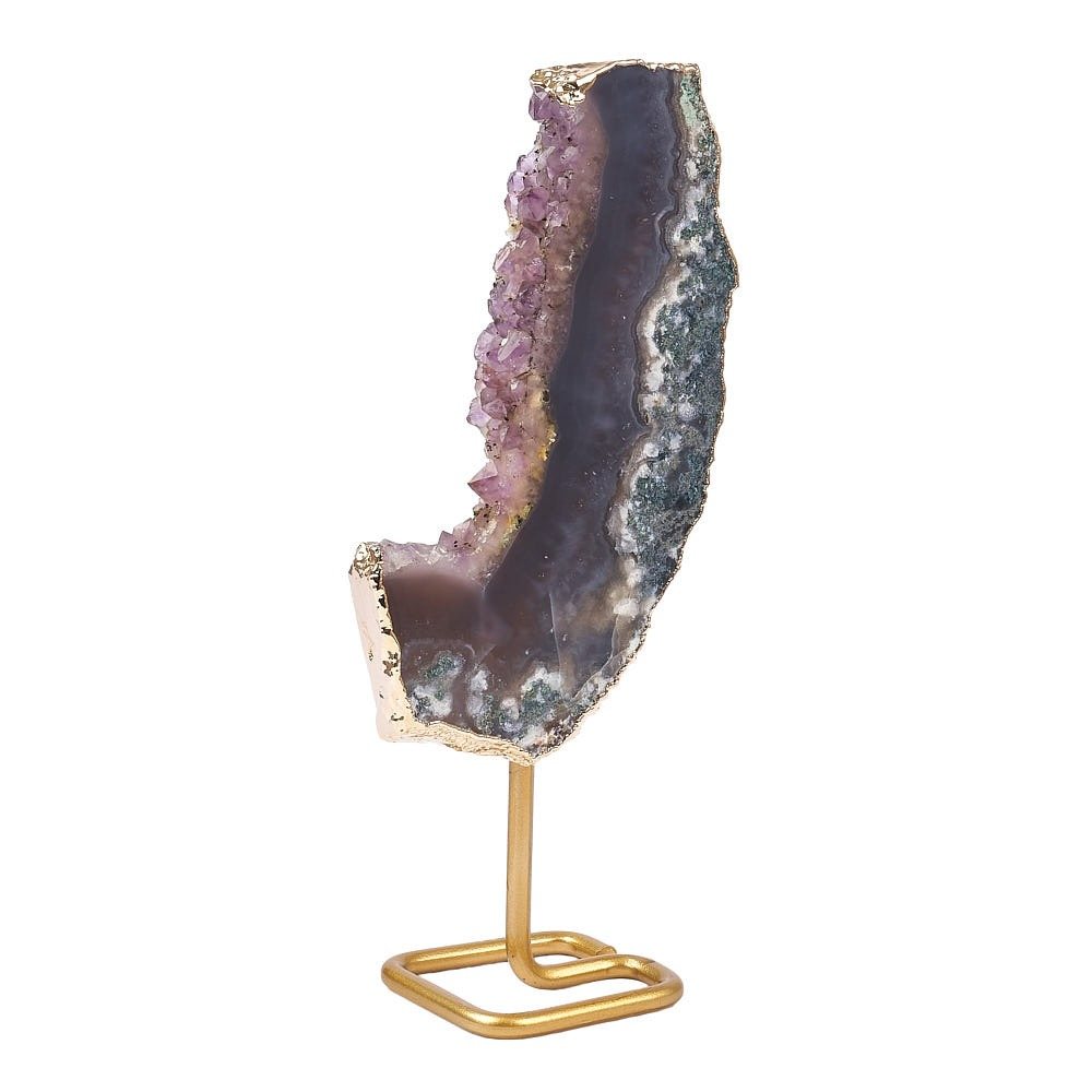 Brazilian Amethyst Druzy Slice on Gold Stand | Medium - Crystal Nest