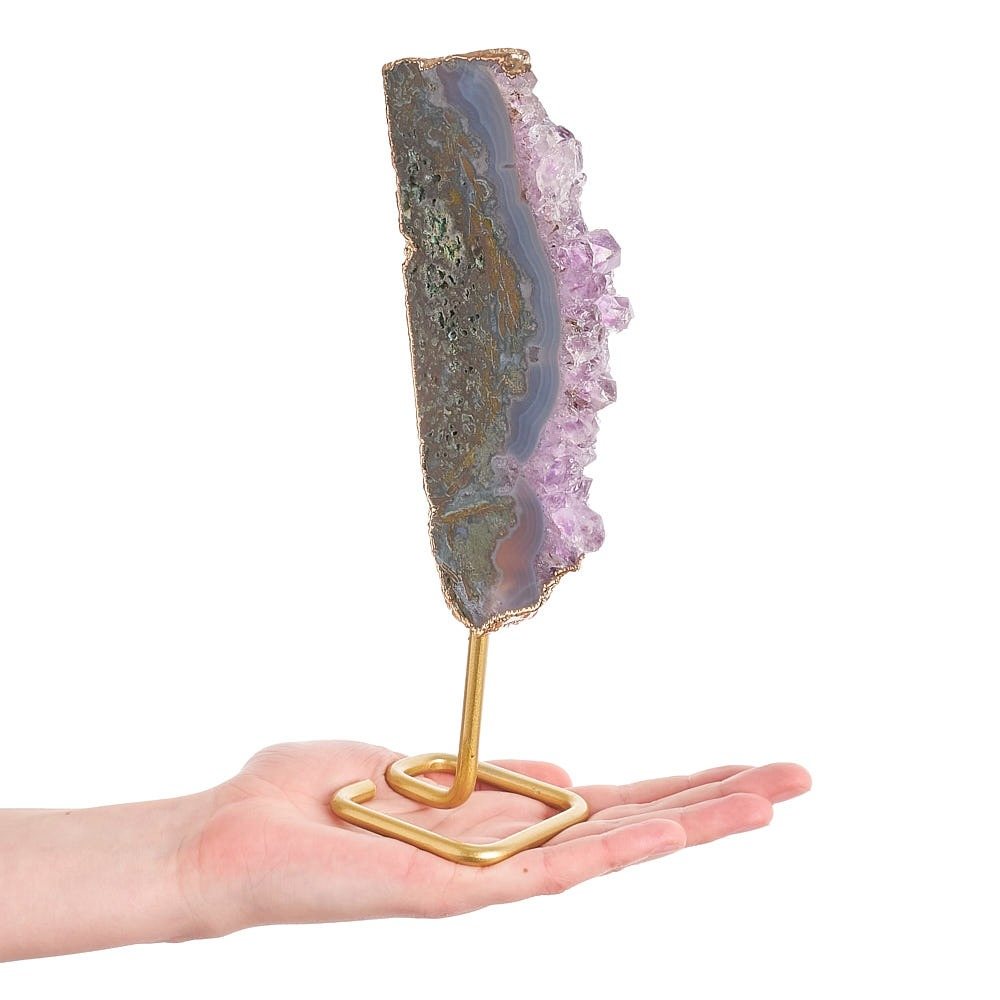 Brazilian Amethyst Druzy Slice on Gold Stand | Medium - Crystal Nest