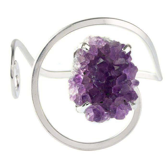 Amethyst Druze Swirl Bangle - Silver Plated - Crystal Nest