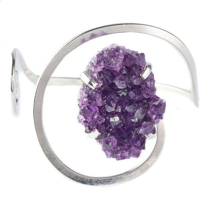 Amethyst Druze Swirl Bangle - Silver Plated - Crystal Nest