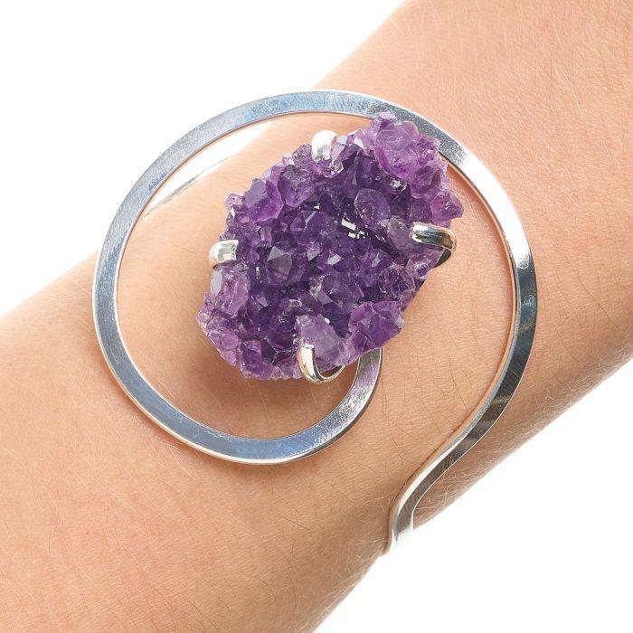 Amethyst Druze Swirl Bangle - Silver Plated - Crystal Nest