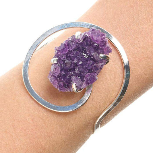 Amethyst Druze Swirl Bangle - Silver Plated - Crystal Nest