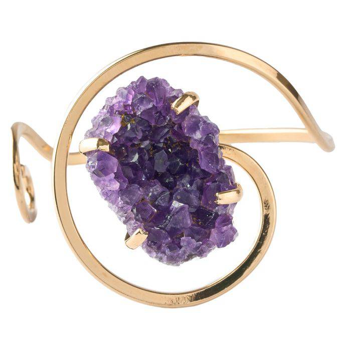 Amethyst Druze Swirl Bangle - Gold Plated - Crystal Nest
