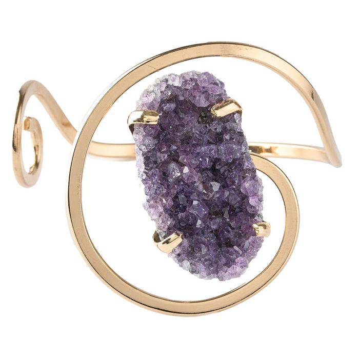 Amethyst Druze Swirl Bangle - Gold Plated - Crystal Nest