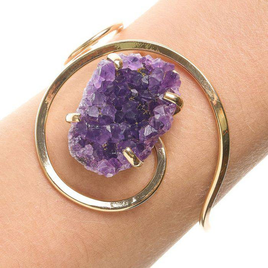 Amethyst Druze Swirl Bangle - Gold Plated - Crystal Nest