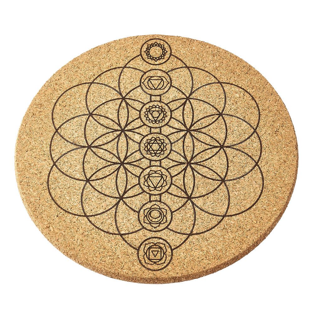 Flower of Life Chakra Crystal Grid Cork Board | Energy Balancing & Healing Grid - Crystal Nest