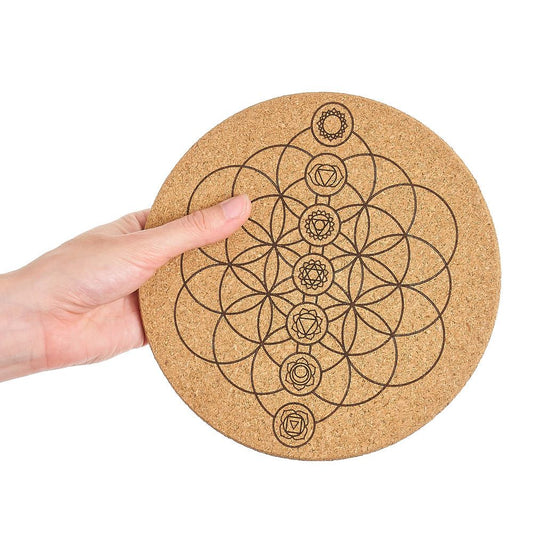 Flower of Life Chakra Crystal Grid Cork Board | Energy Balancing & Healing Grid - Crystal Nest