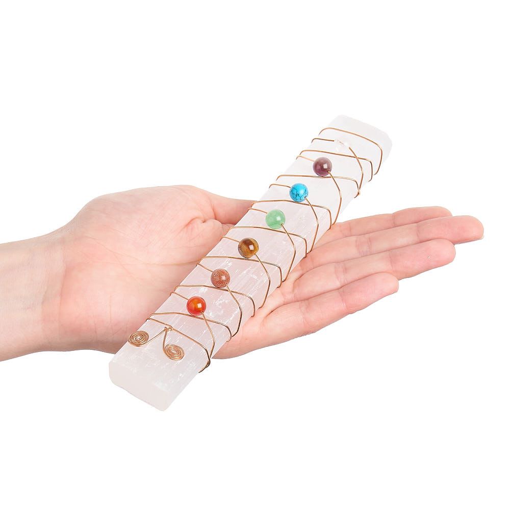 Selenite Chakra Wand with Crystal Beads | Healing Energy Stick - Crystal Nest