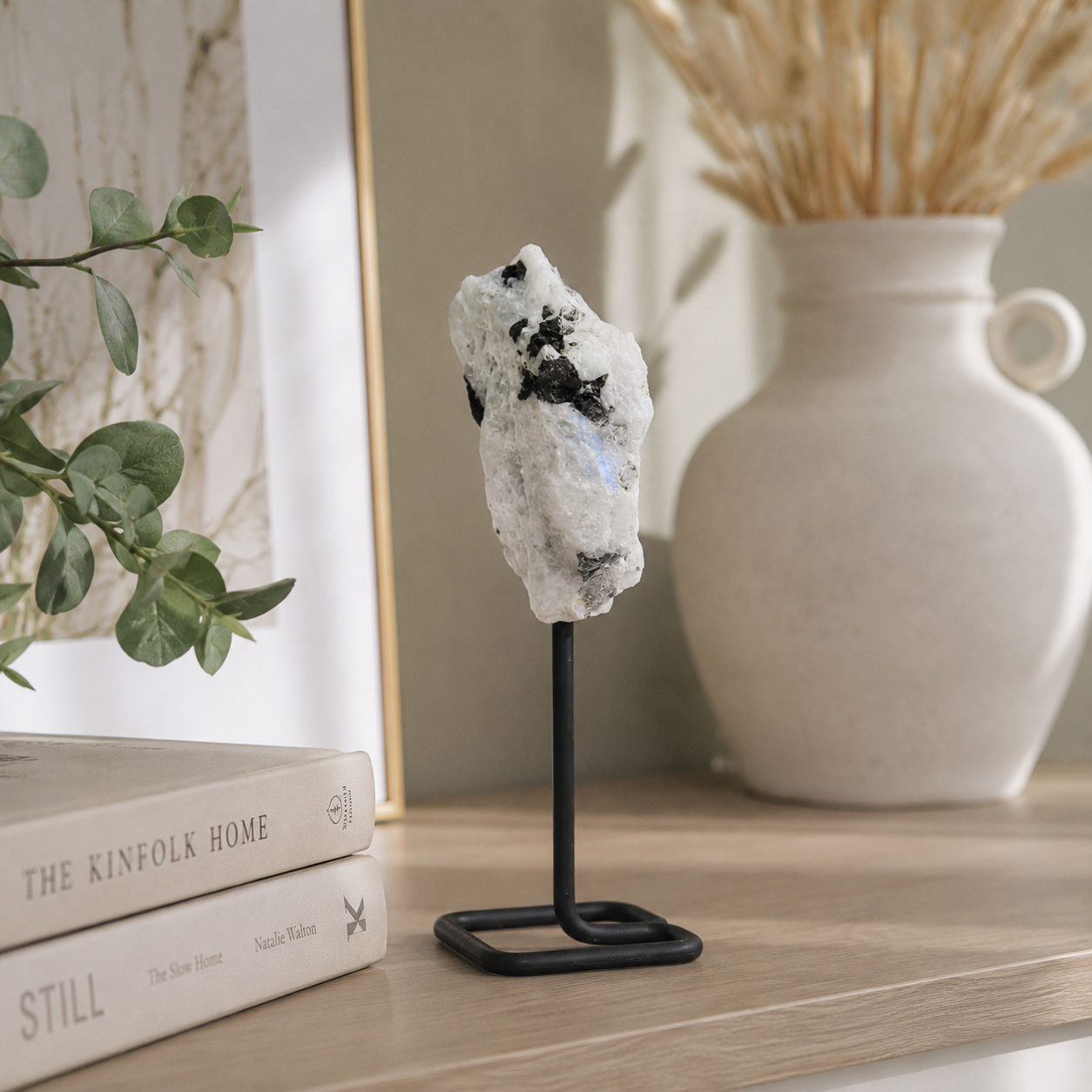 Rainbow Moonstone Crystal on Metal Stand