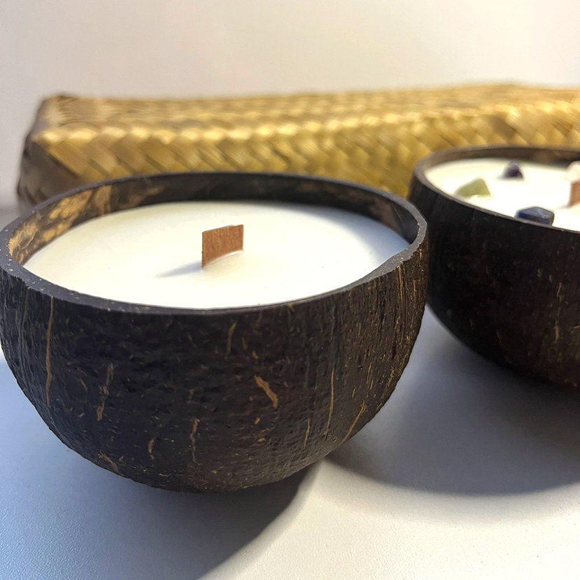 Coconut Shell Soy Candle Gift Set | Lavender, Apple Cinnamon & Meditation - Crystal Nest