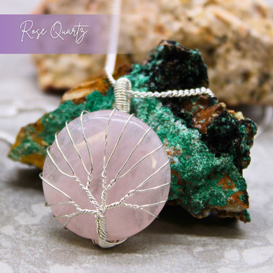 Rose Quartz Tree of Life Pendant Necklace | Love & Emotional Healing - Crystal Nest