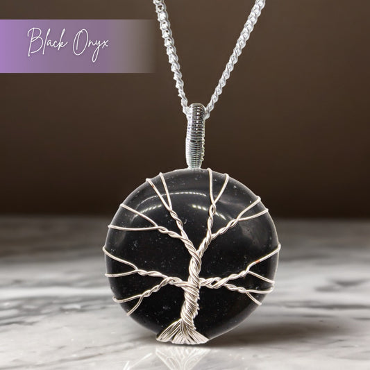 Black Onyx Tree of Life Pendant Necklace | Protection & Grounding - Crystal Nest