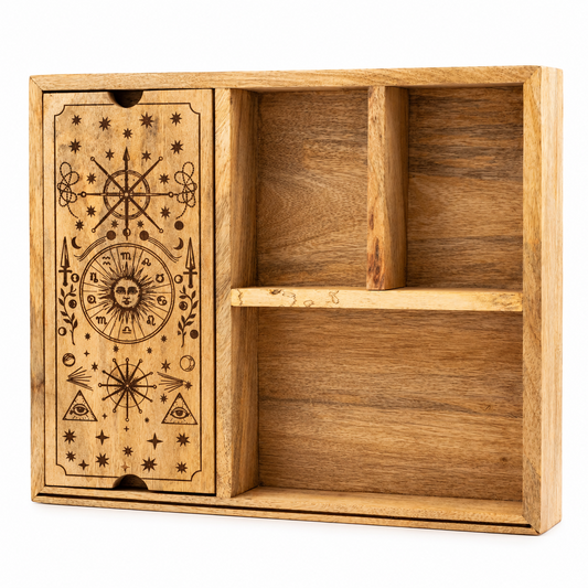 4-Section Tarot Storage Box with Card Display - Crystal Nest