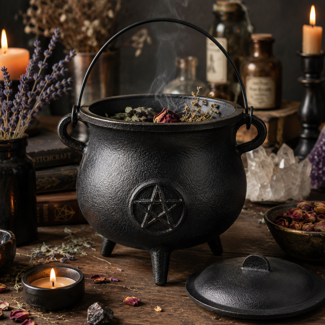 Extra Large Cast Iron Cauldron with Pentagram