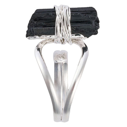 Black Tourmaline Raw Crystal Point Ring