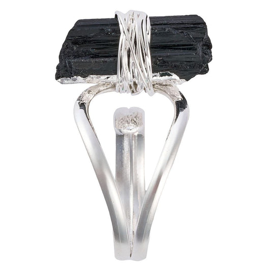 Black Tourmaline Raw Crystal Point Ring