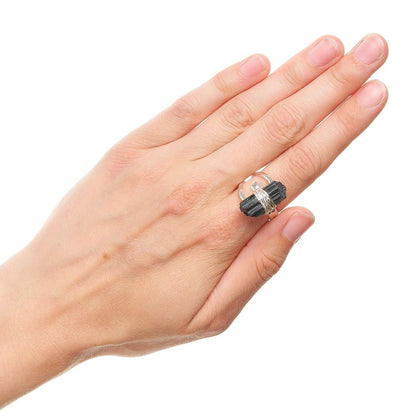 Black Tourmaline Raw Crystal Point Ring