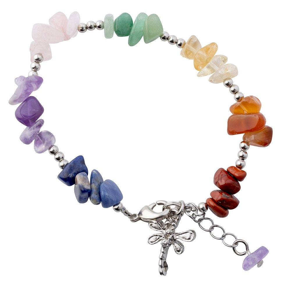 Chakra Crystal Chip Bracelet with Dragonfly Charm - Crystal Nest