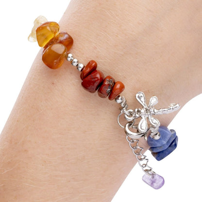 Chakra Crystal Chip Bracelet with Dragonfly Charm - Crystal Nest