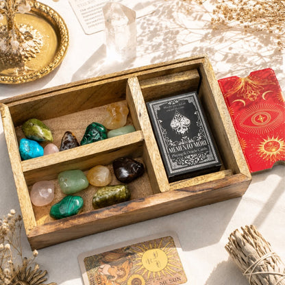 3-Section Tarot Storage & Reading Box | Ritual Organiser with Card Holder - Crystal Nest