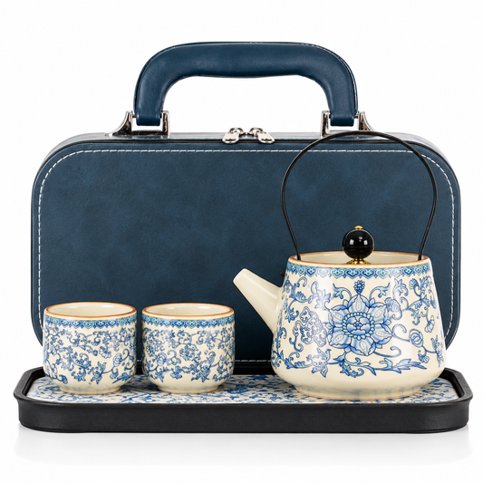Ru Blue Tea Ceremony Gift Set | Luxury Teapot & Two Cups with Storage Case