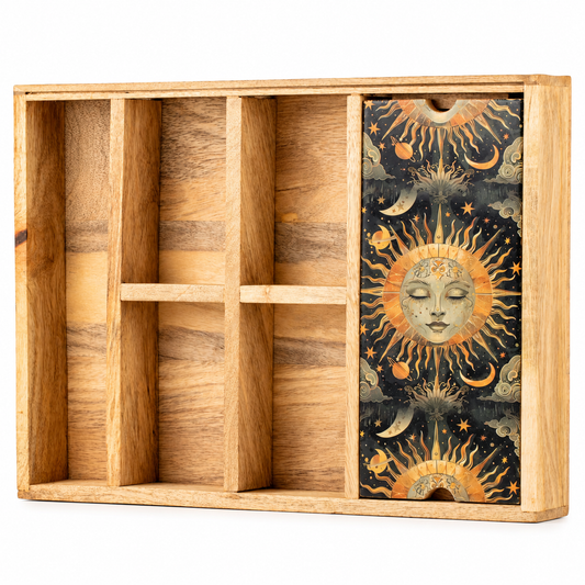 6-Compartment Sun Goddess Tarot Storage & Reading Tray - Crystal Nest