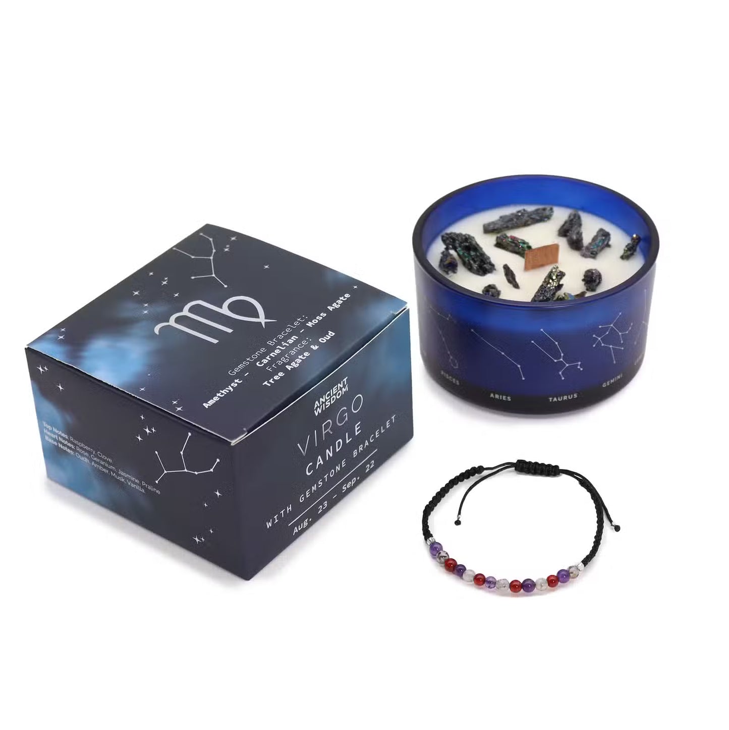 Virgo Zodiac Gift Set | Candle, Bath Fizzers, Fragrance Oil & Bracelet